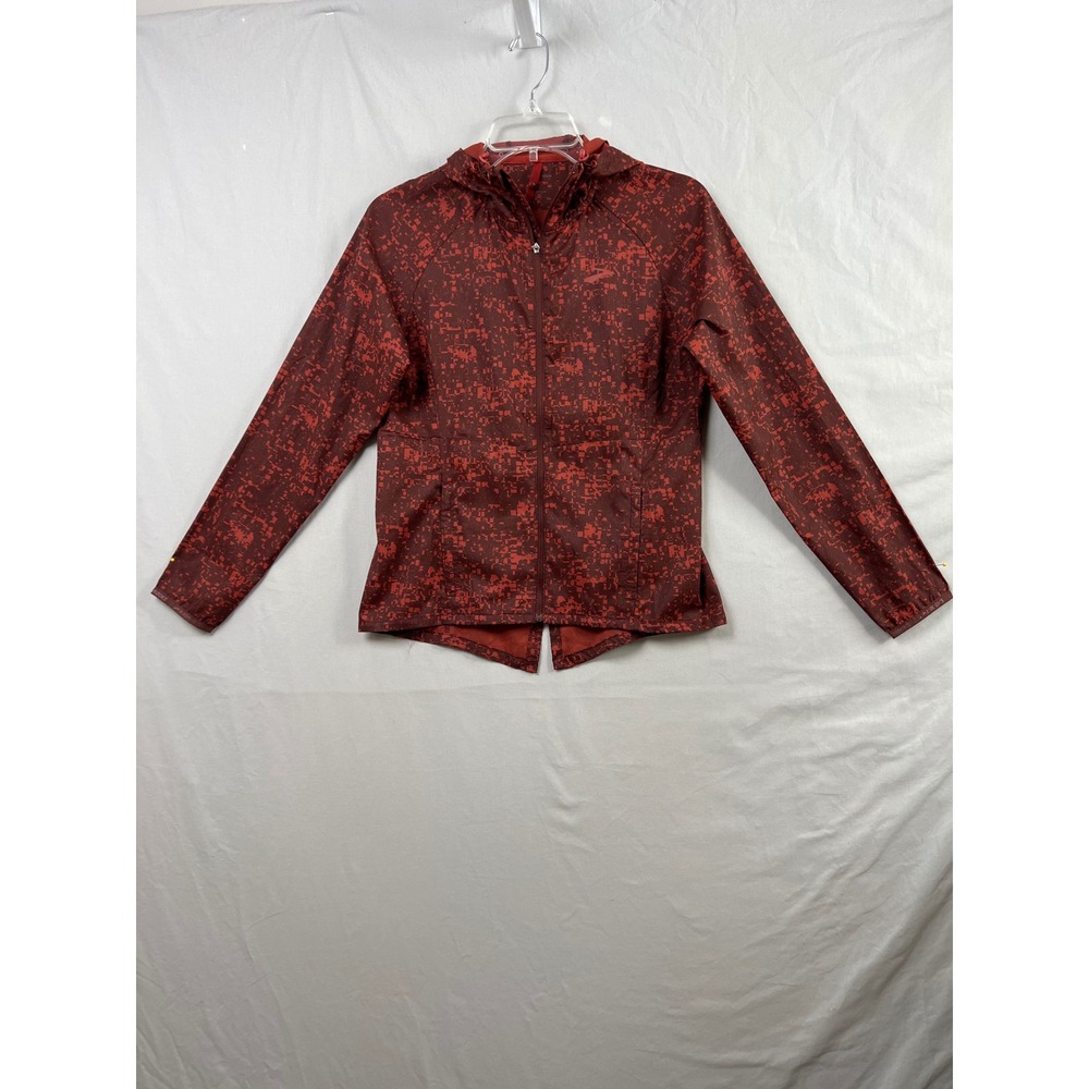 Brooks Canopy Jacket Women Small Red Digital Camo Hooded Windbreaker 221521